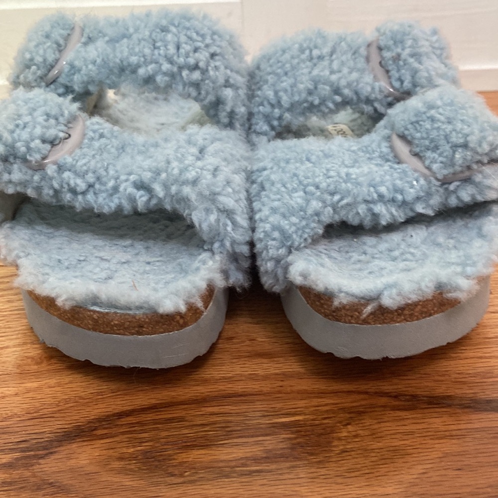 Birkenstock Papillio Arizona Shearling Slide Sandal Blue Size 37 - Picture 11 of 13